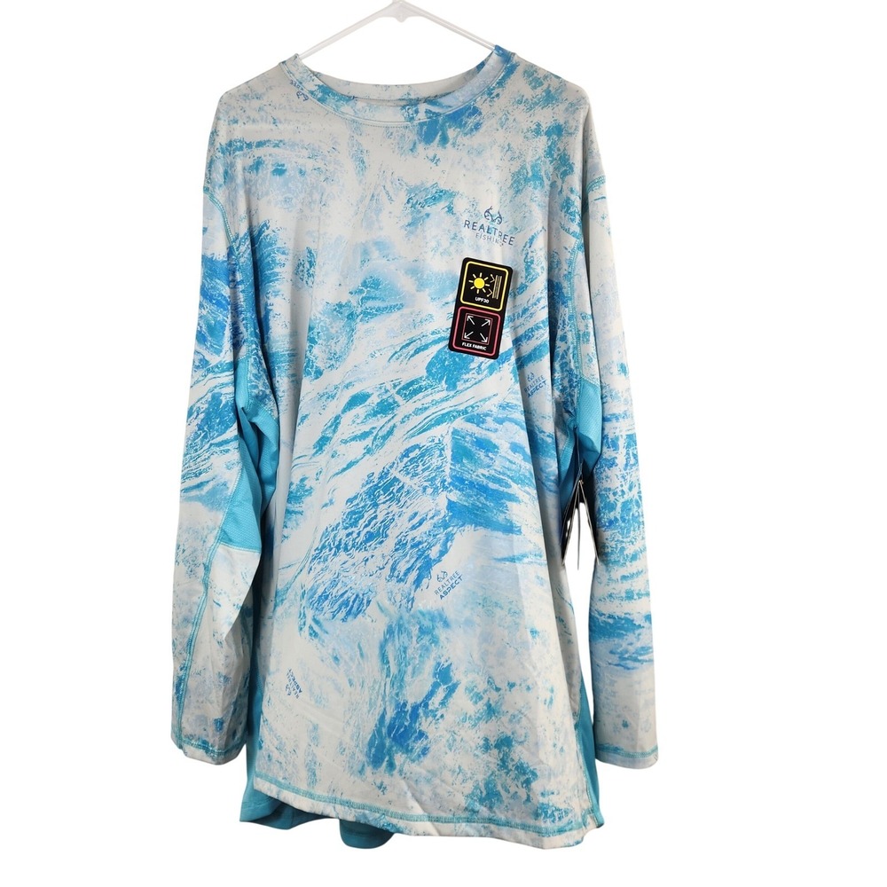 NEW Realtree Fishing Aspect Performance Tee LS Halfdome Blue 3XL UPF30 Repreve